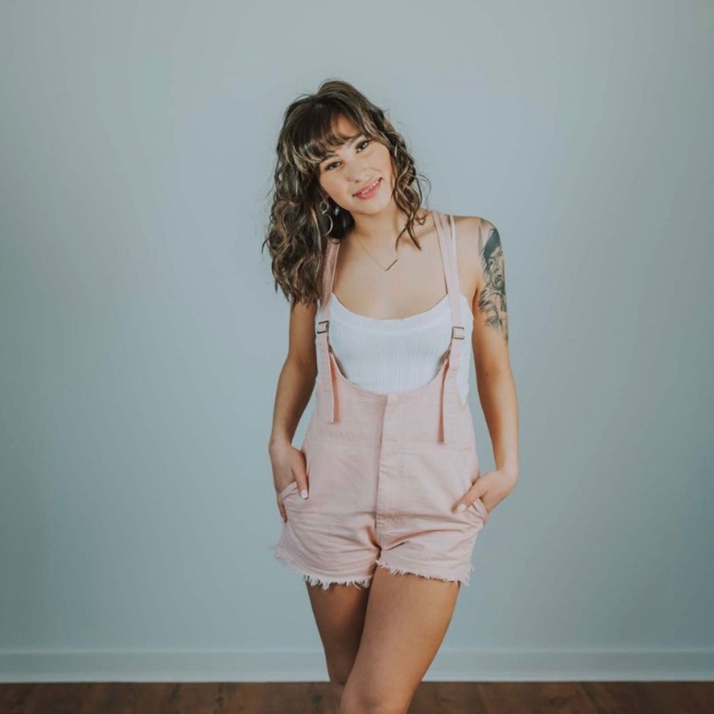 Wild Honey Frayed Hem Denim Overall Shorts